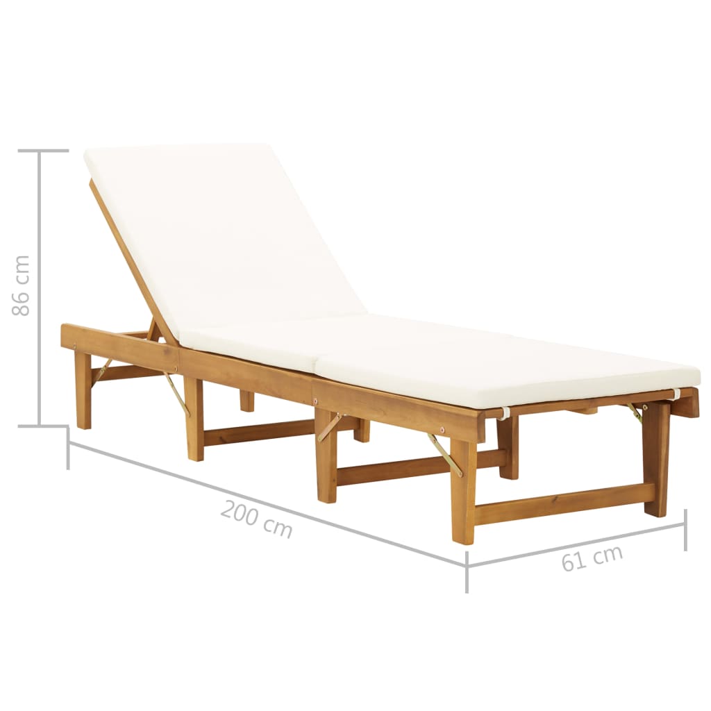 Tumbona Plegable Con Cojín Madera Maciza De Acacia