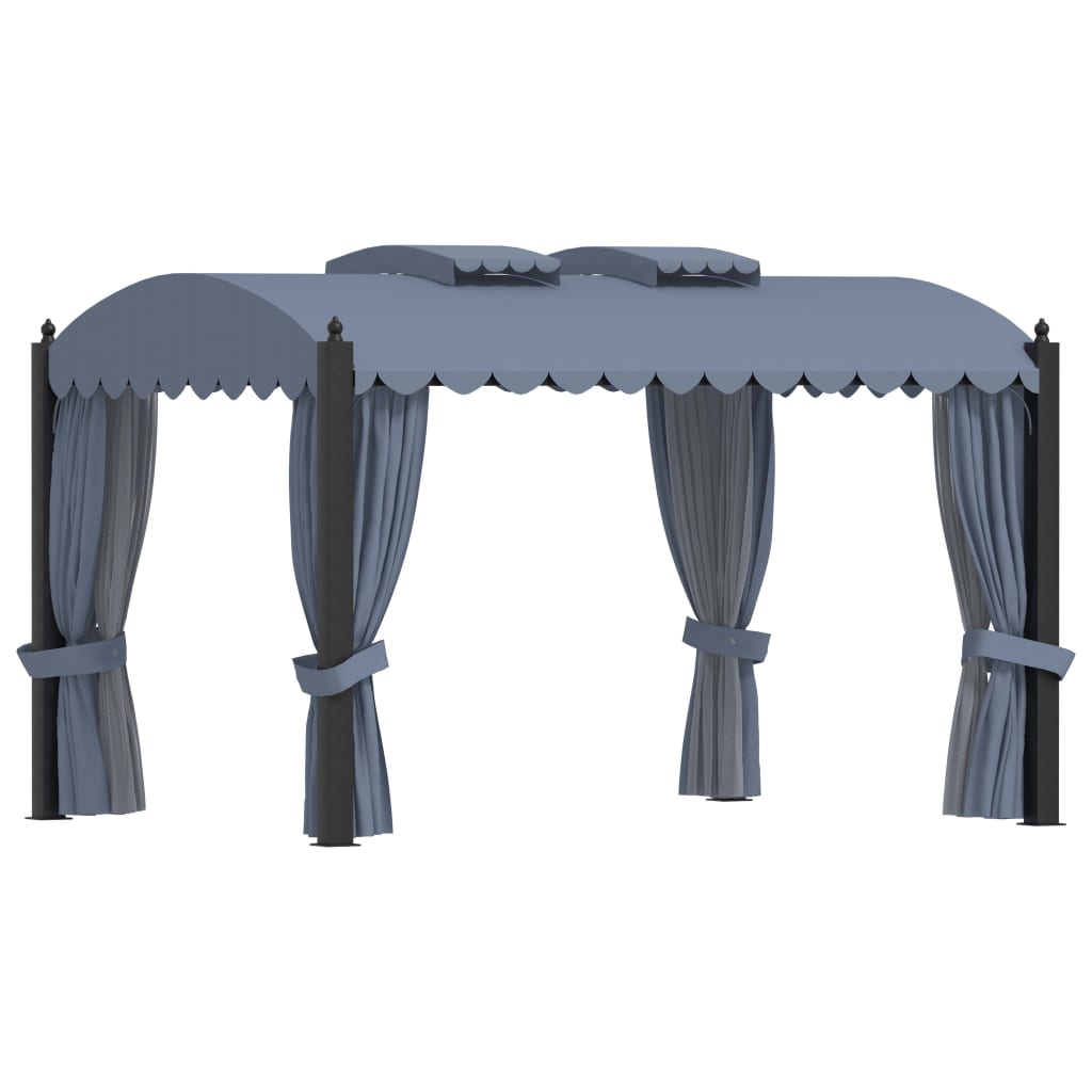 Cenador Con Cortinas Acero Gris Antracita 3X4 M