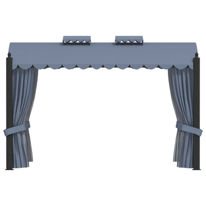 Cenador Con Cortinas Acero Gris Antracita 3X4 M