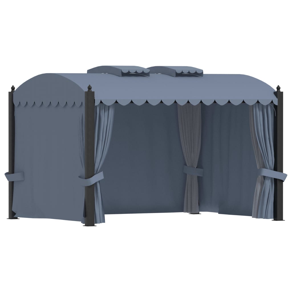Cenador Con Cortinas Acero Gris Antracita 3X4 M