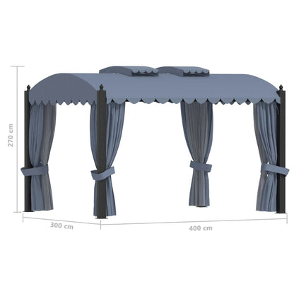 Cenador Con Cortinas Acero Gris Antracita 3X4 M