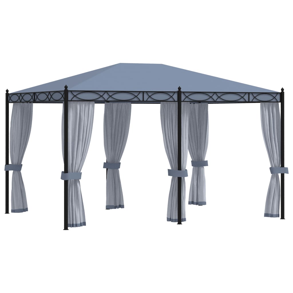 Cenador Con Pantallas De Malla Acero Gris Antracita 3X4 M