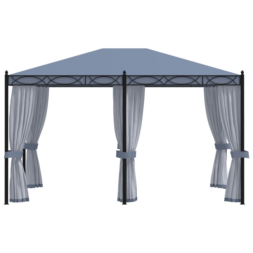 Cenador Con Pantallas De Malla Acero Gris Antracita 3X4 M