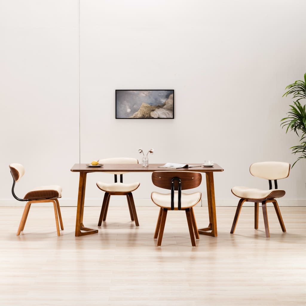 Sillas De Comedor 4 Uds Madera Curvada Y Cuero Sintético Crema