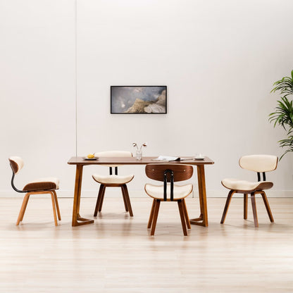 Sillas De Comedor 4 Uds Madera Curvada Y Cuero Sintético Crema