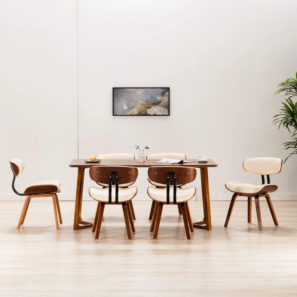 Sillas De Comedor 4 Uds Madera Curvada Y Cuero Sintético Crema