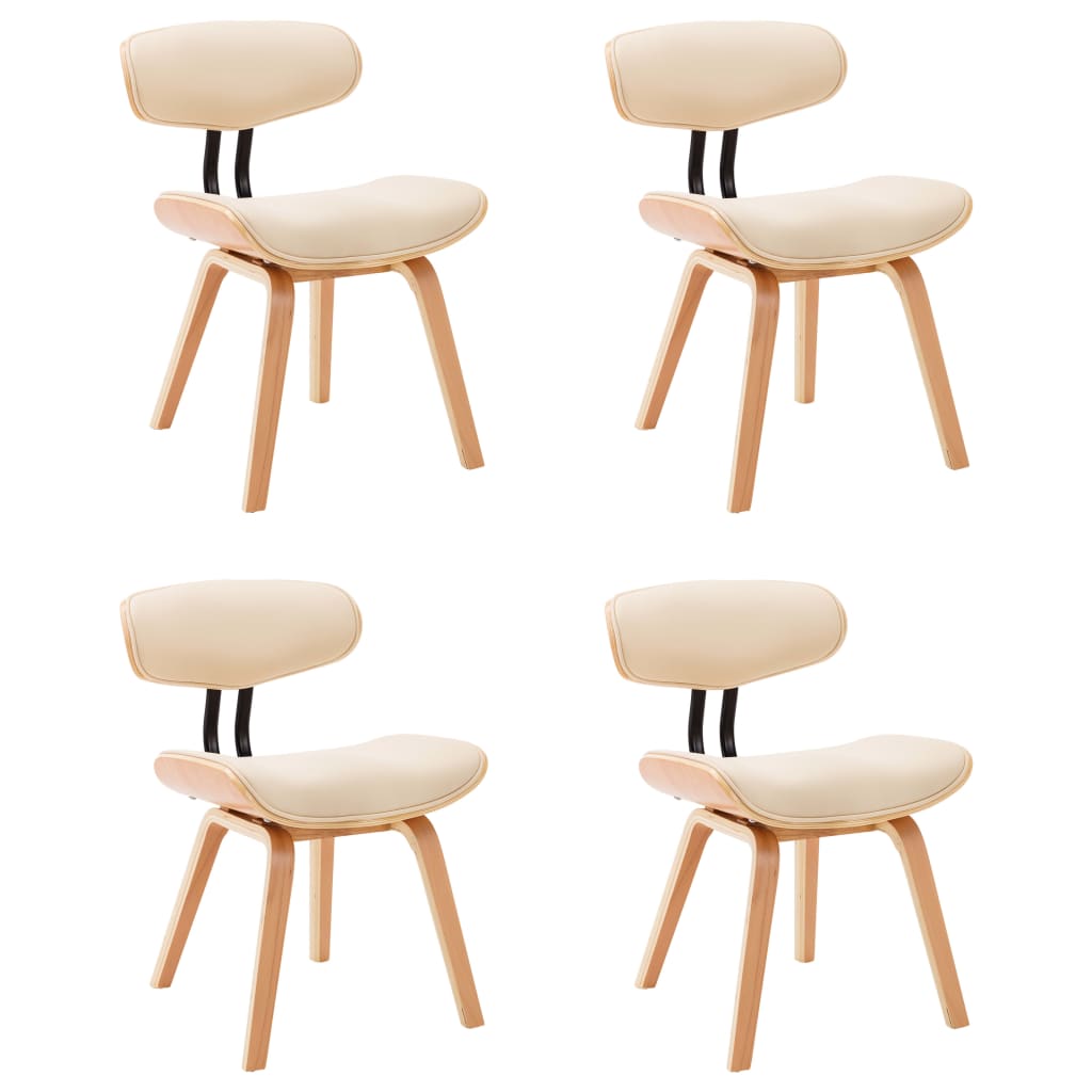 Sillas De Comedor 4 Uds Madera Curvada Y Cuero Sintético Crema