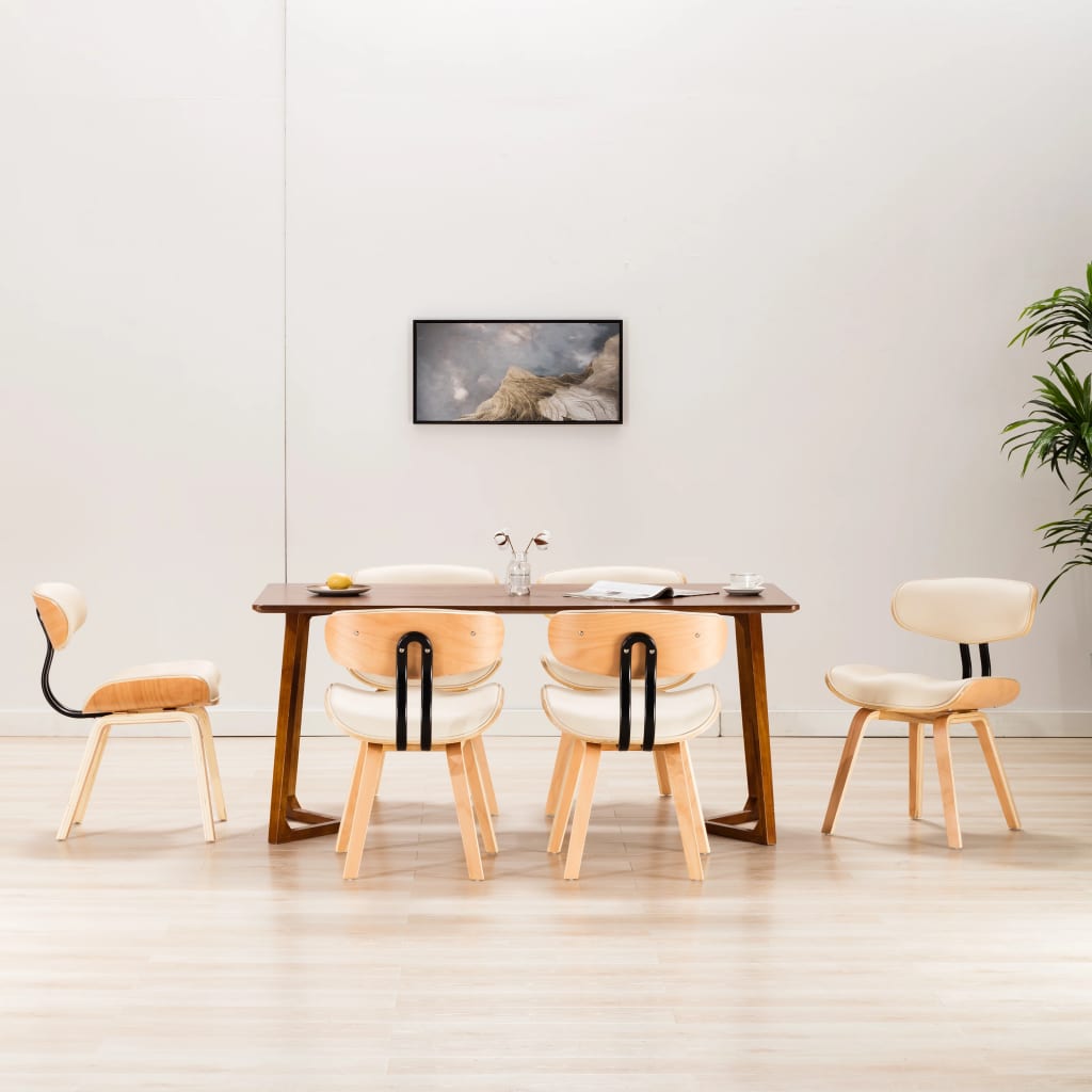 Sillas De Comedor 4 Uds Madera Curvada Y Cuero Sintético Crema