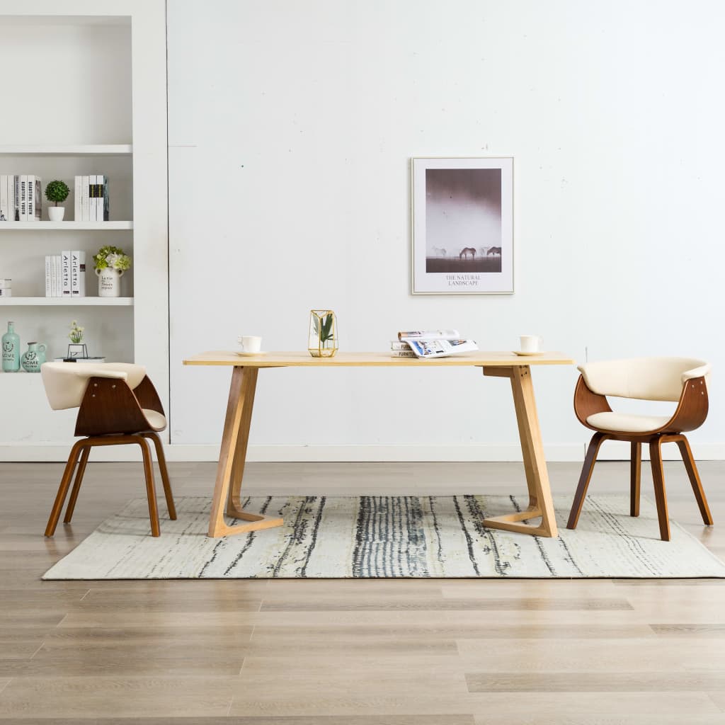 Sillas De Comedor 6 Uds Madera Curvada Y Cuero Sintético Crema