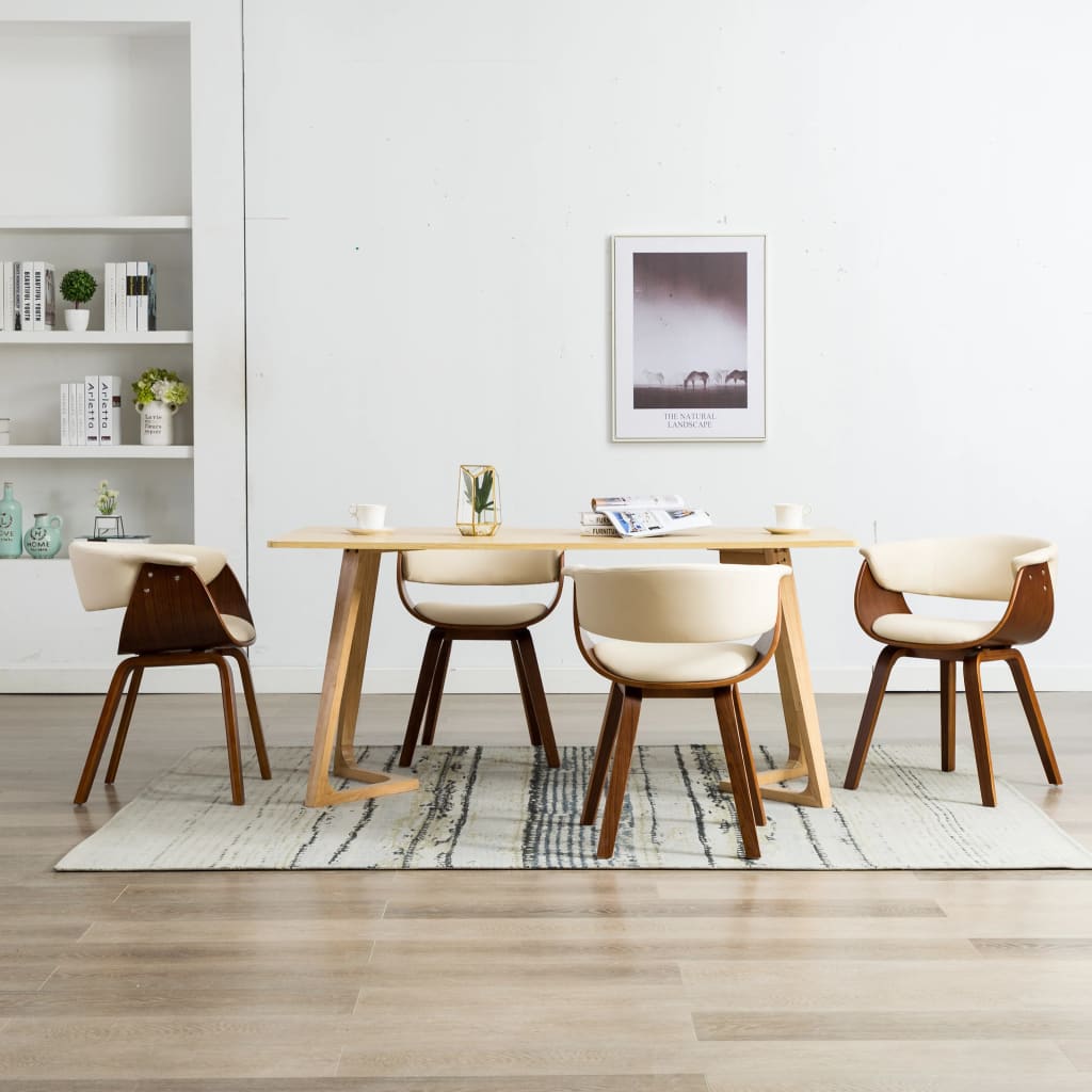Sillas De Comedor 6 Uds Madera Curvada Y Cuero Sintético Crema