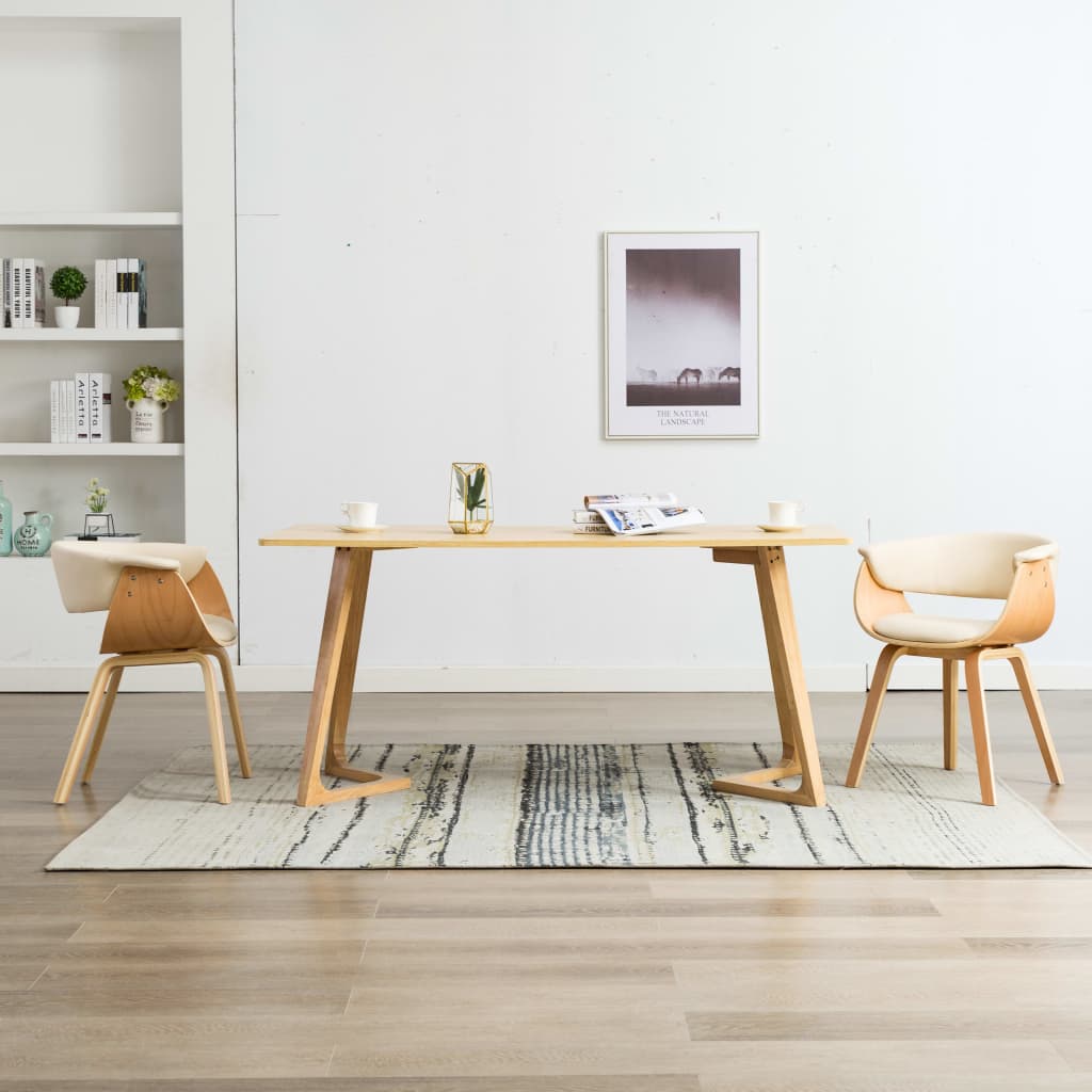 Sillas De Comedor 6 Uds Madera Curvada Y Cuero Sintético Crema