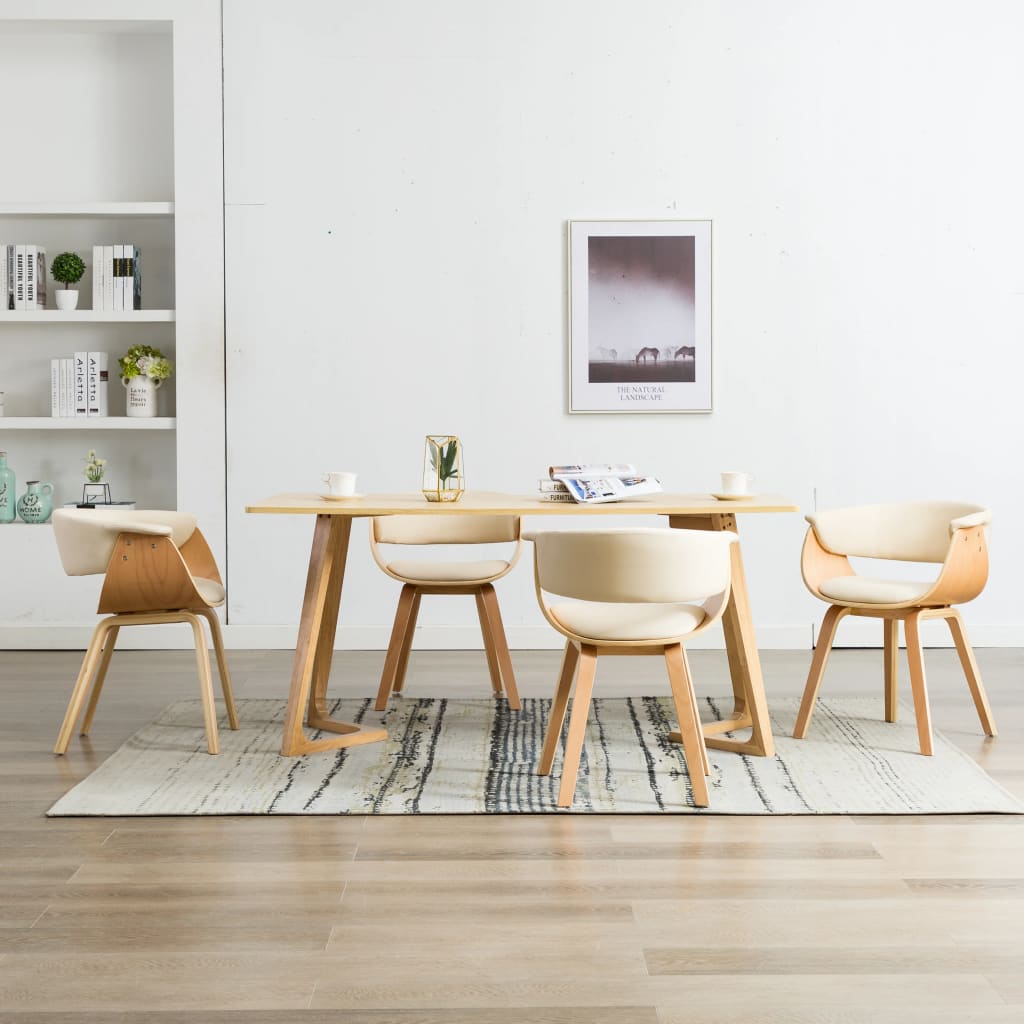 Sillas De Comedor 6 Uds Madera Curvada Y Cuero Sintético Crema