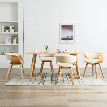 Sillas De Comedor 6 Uds Madera Curvada Y Cuero Sintético Crema