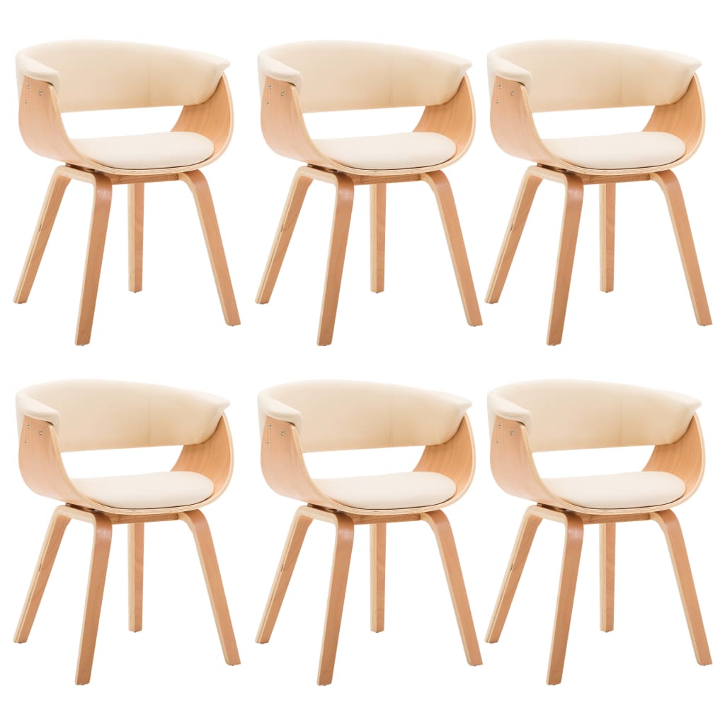 Sillas De Comedor 6 Uds Madera Curvada Y Cuero Sintético Crema