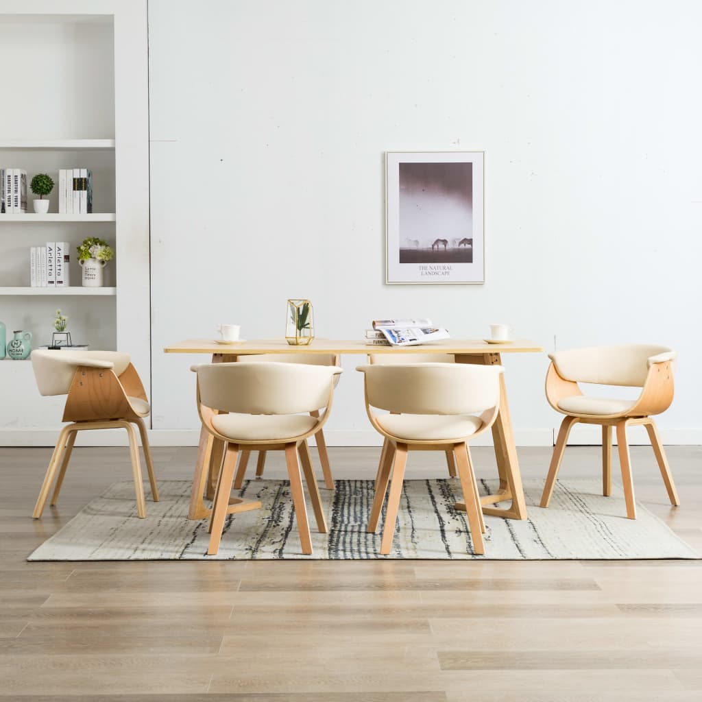 Sillas De Comedor 6 Uds Madera Curvada Y Cuero Sintético Crema