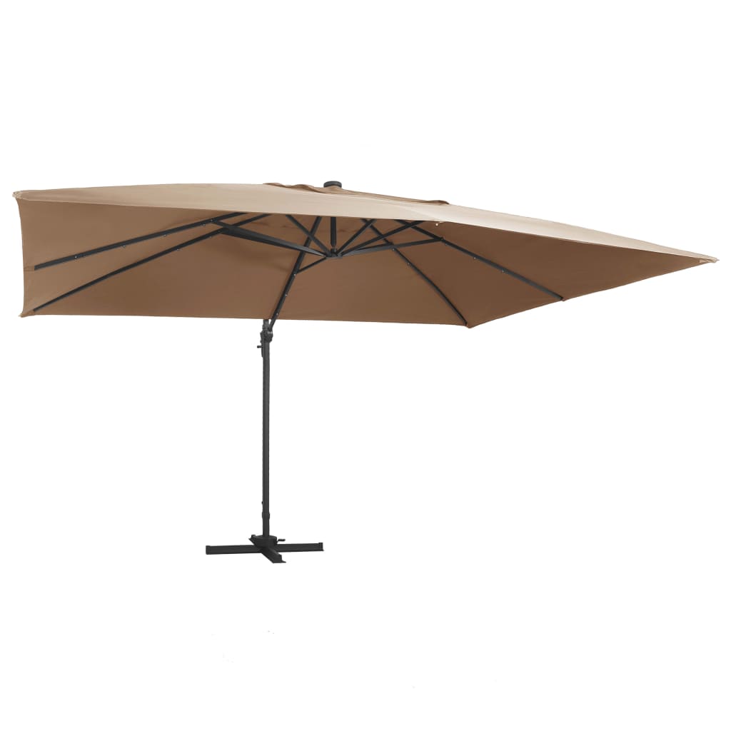 Sombrilla Voladiza Jardín Luces Led Poste Aluminio Taupe 4X3 M