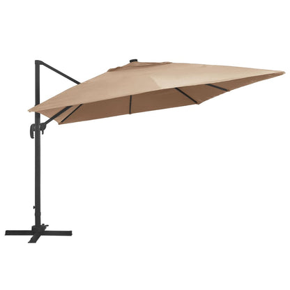 Sombrilla Voladiza Jardín Luces Led Poste Aluminio Taupe 4X3 M