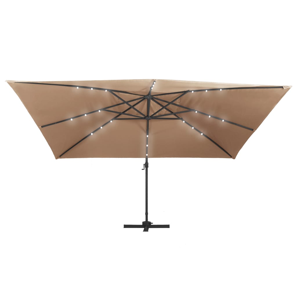 Sombrilla Voladiza Jardín Luces Led Poste Aluminio Taupe 4X3 M