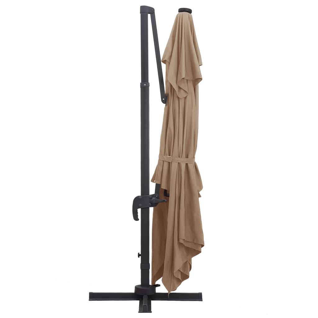 Sombrilla Voladiza Jardín Luces Led Poste Aluminio Taupe 4X3 M