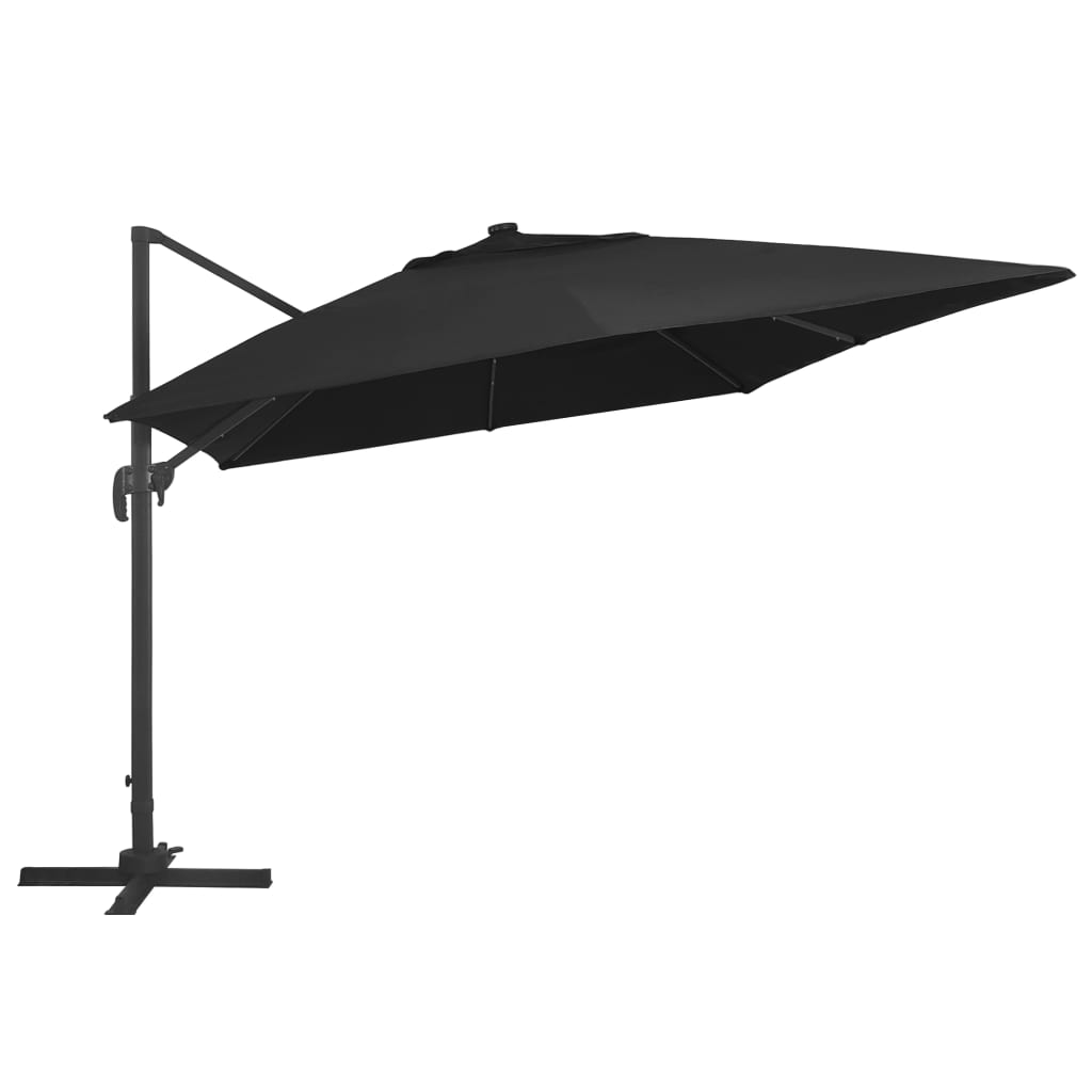 Sombrilla Voladiza Luces Led Y Poste Aluminio Negra 400X300 Cm