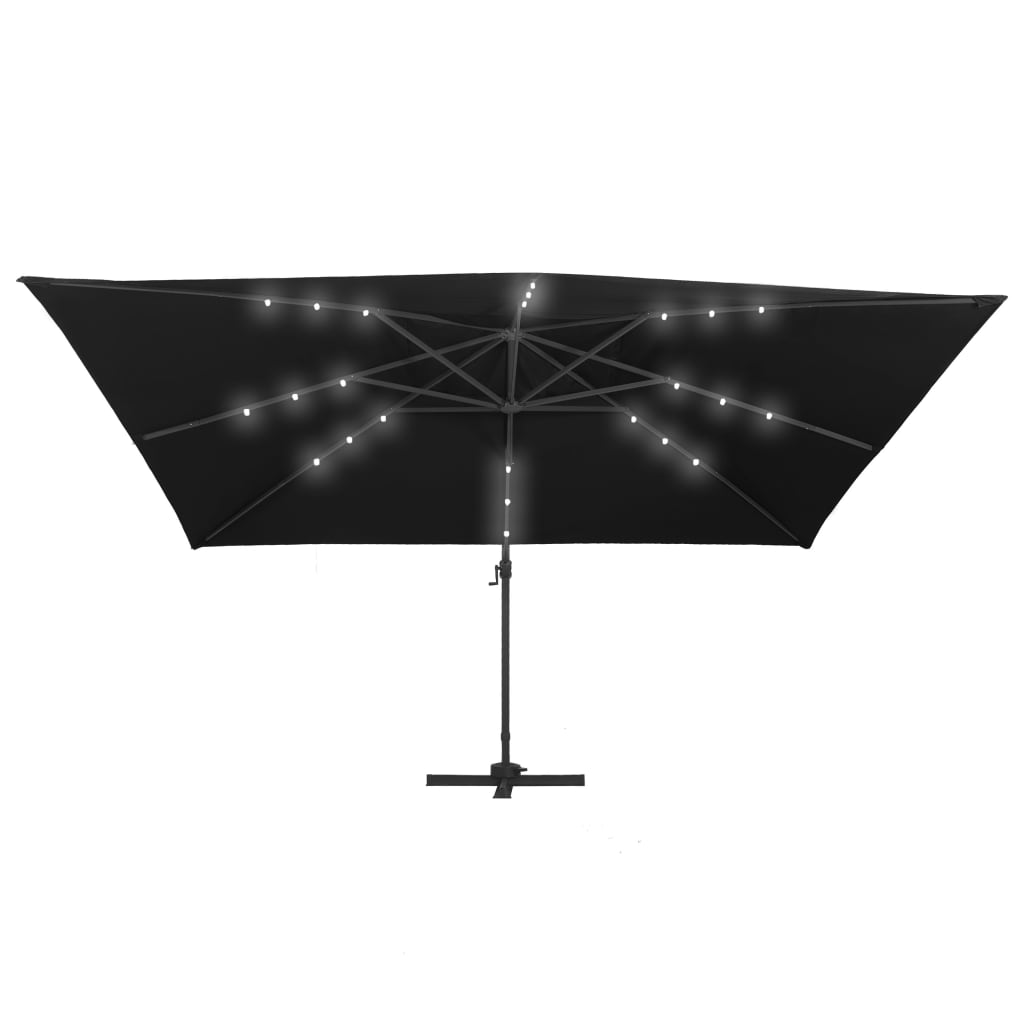 Sombrilla Voladiza Luces Led Y Poste Aluminio Negra 400X300 Cm