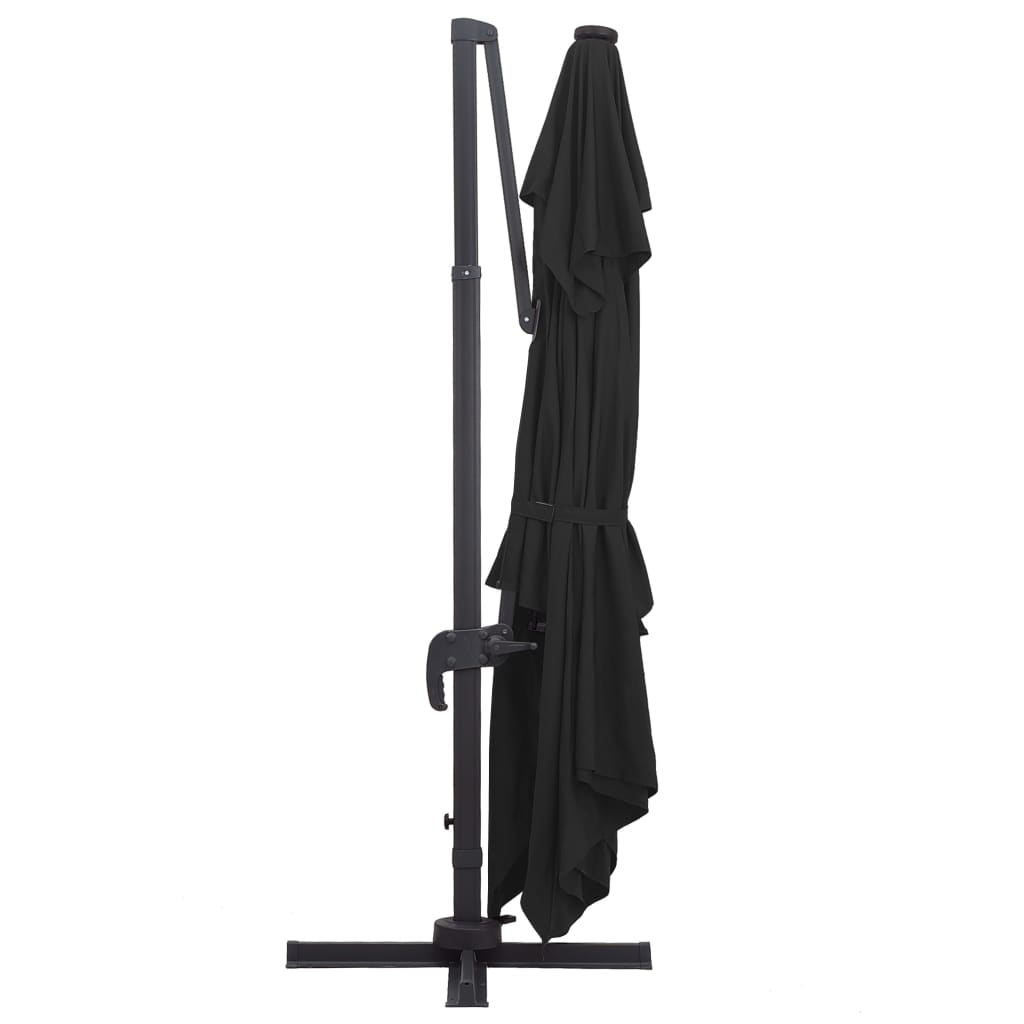 Sombrilla Voladiza Luces Led Y Poste Aluminio Negra 400X300 Cm