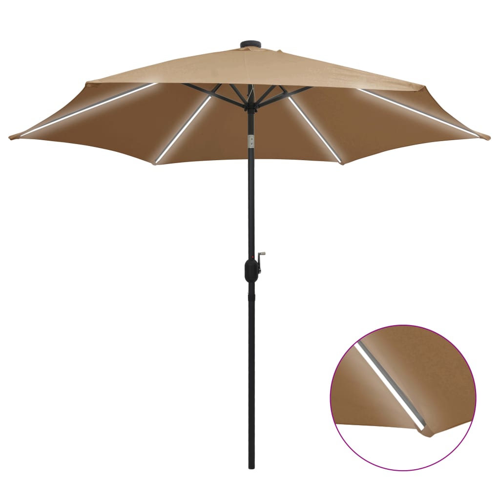 Sombrilla De Jardín Con Luces Led Palo De Aluminio Taupe 300 Cm
