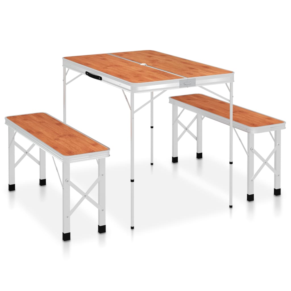 Mesa De Camping Plegable Con 2 Bancos Aluminio