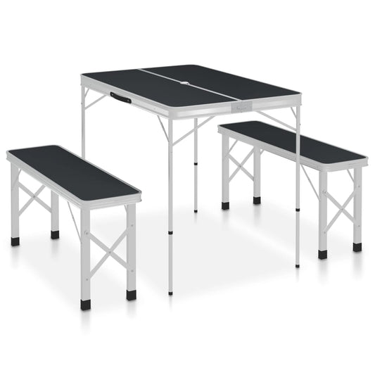 Mesa De Camping Plegable Con 2 Bancos Aluminio
