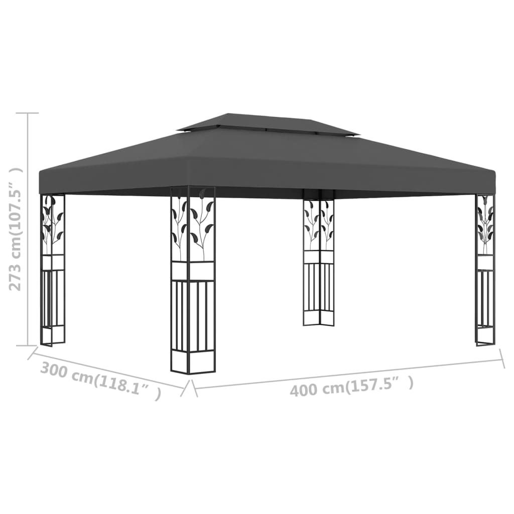 Cenador Con Doble Techo Gris 3X4 M