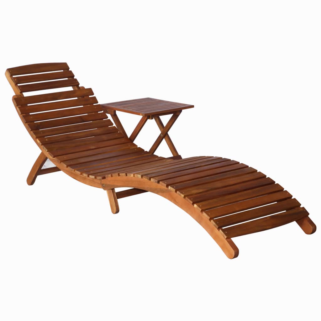 Tumbona Con Mesa Madera Maciza De Acacia Marrón