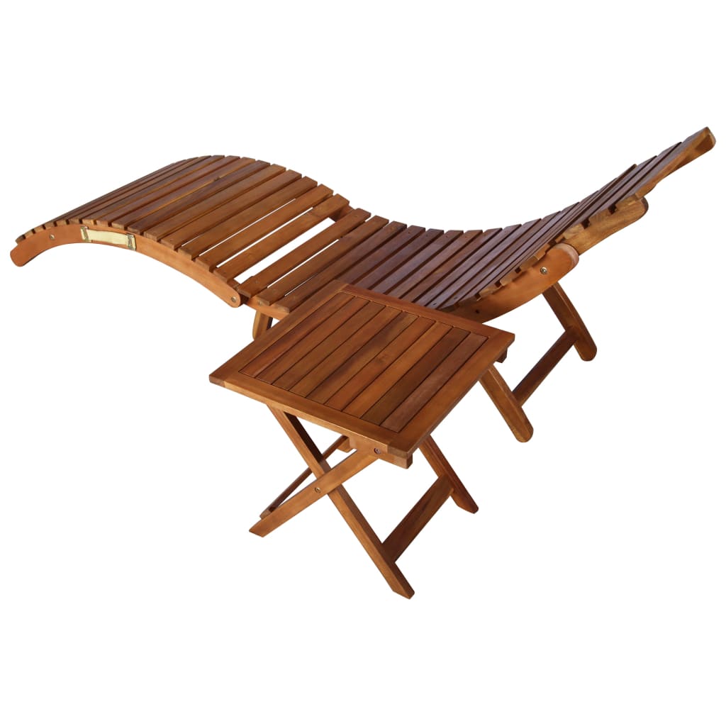 Tumbona Con Mesa Madera Maciza De Acacia Marrón