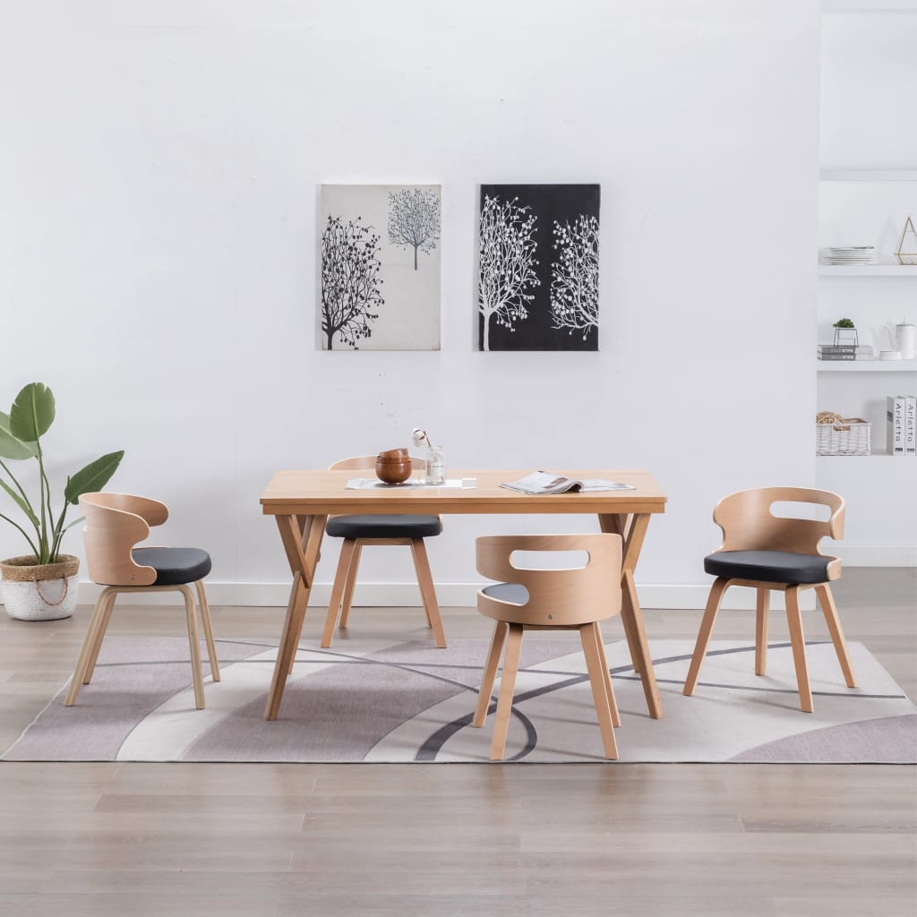 Sillas De Comedor 6 Unidades Madera Y Cuero Sintético Negro