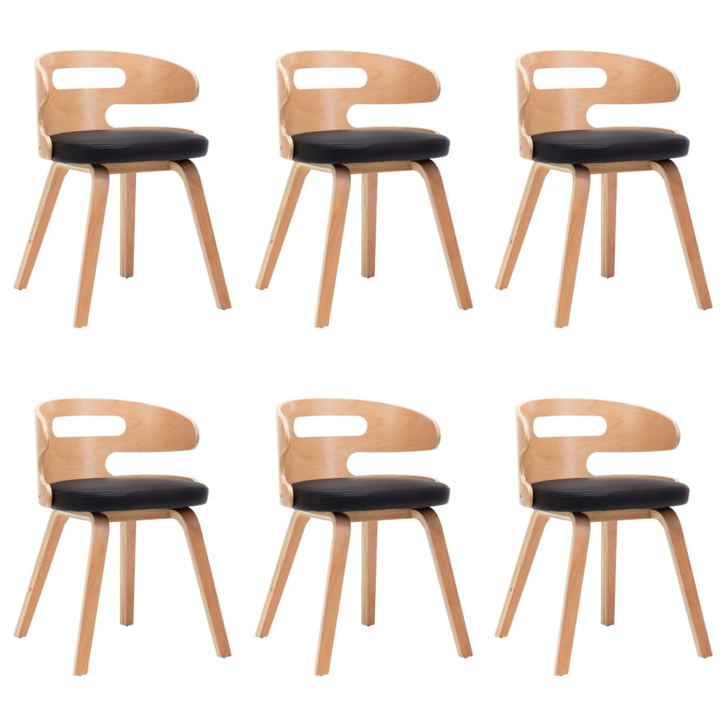 Sillas De Comedor 6 Unidades Madera Y Cuero Sintético Negro