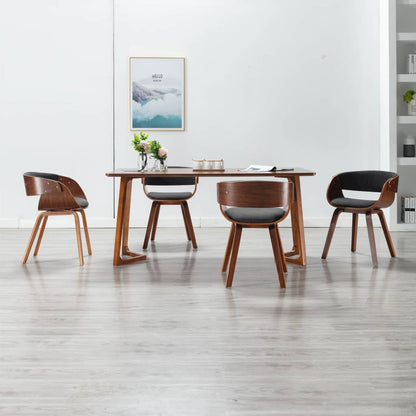 Sillas De Comedor 4 Uds Madera Curvada Cuero Sintético Negro