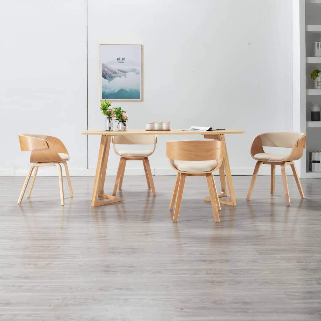 Sillas De Comedor 4 Uds Madera Curvada Cuero Sintético Negro