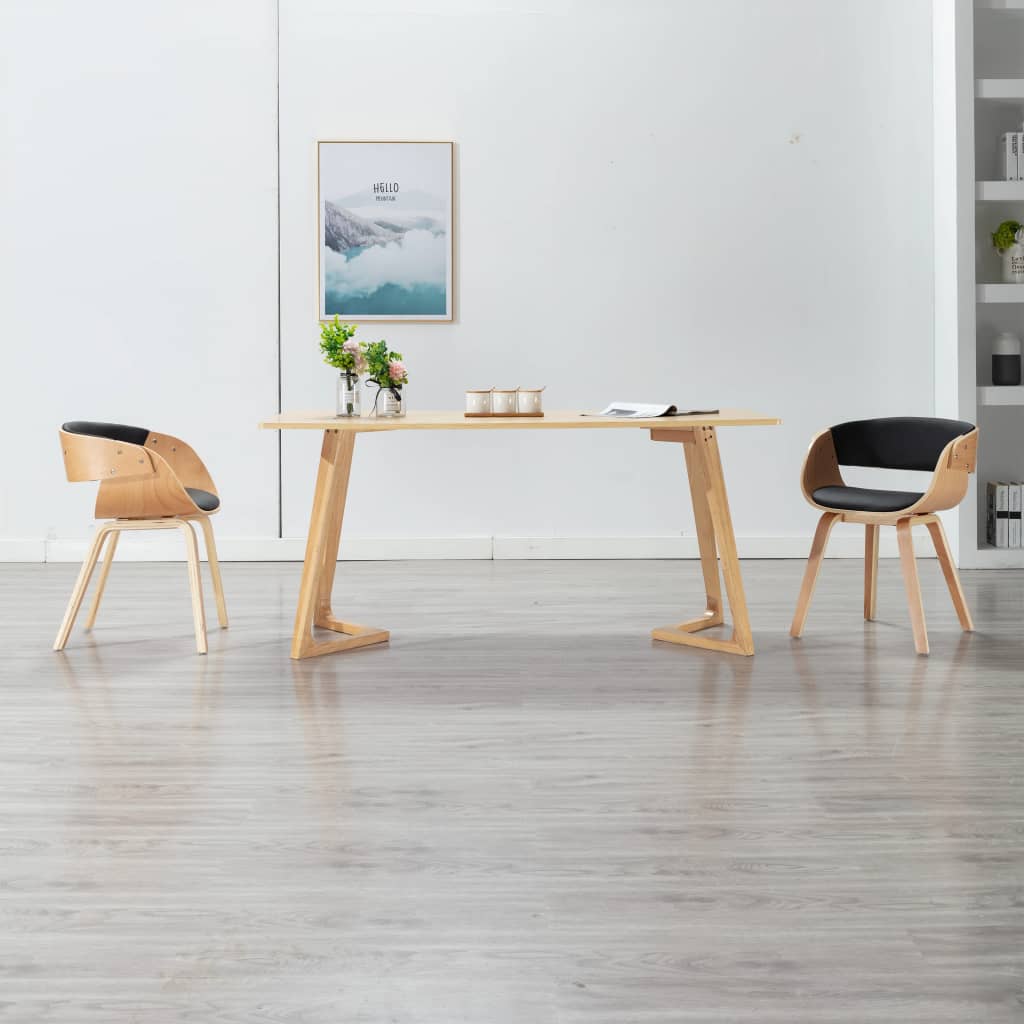 Sillas De Comedor 4 Uds Madera Curvada Cuero Sintético Negro