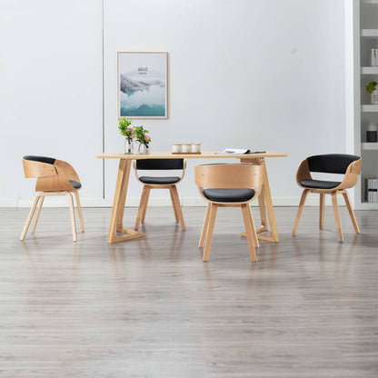 Sillas De Comedor 4 Uds Madera Curvada Cuero Sintético Negro