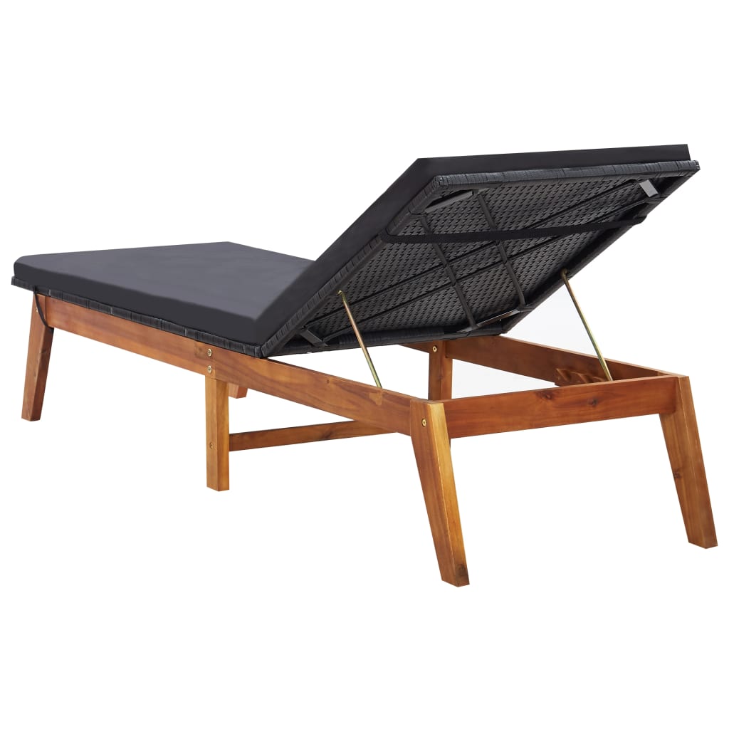 Tumbona Con Cojín Ratán Sintético Y Madera Maciza De Acacia
