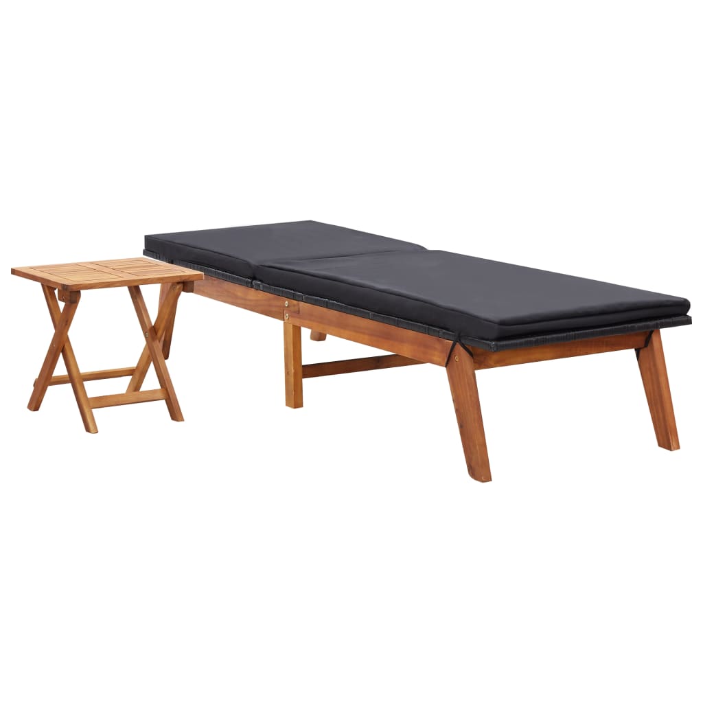 Tumbona Con Mesa Ratán Sintético Y Madera Maciza De Acacia