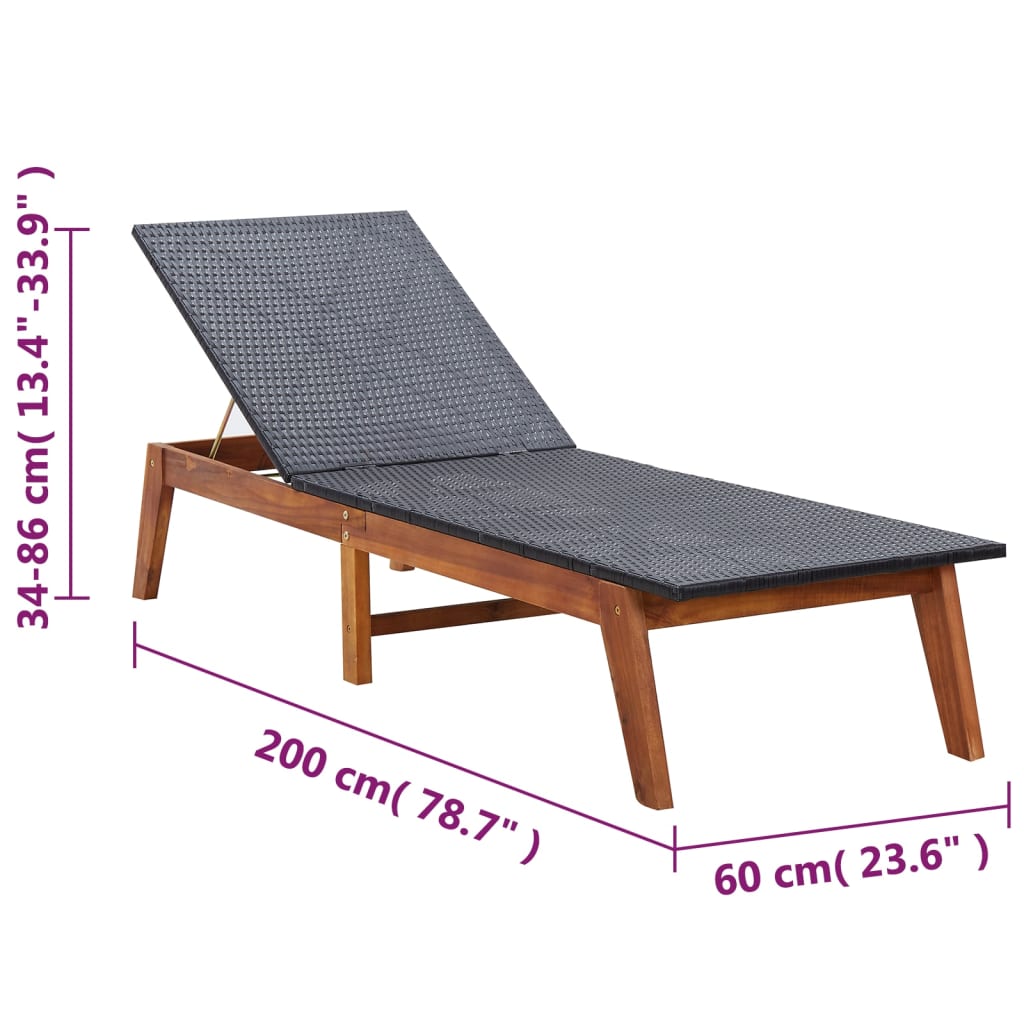 Tumbona Con Mesa Ratán Sintético Y Madera Maciza De Acacia