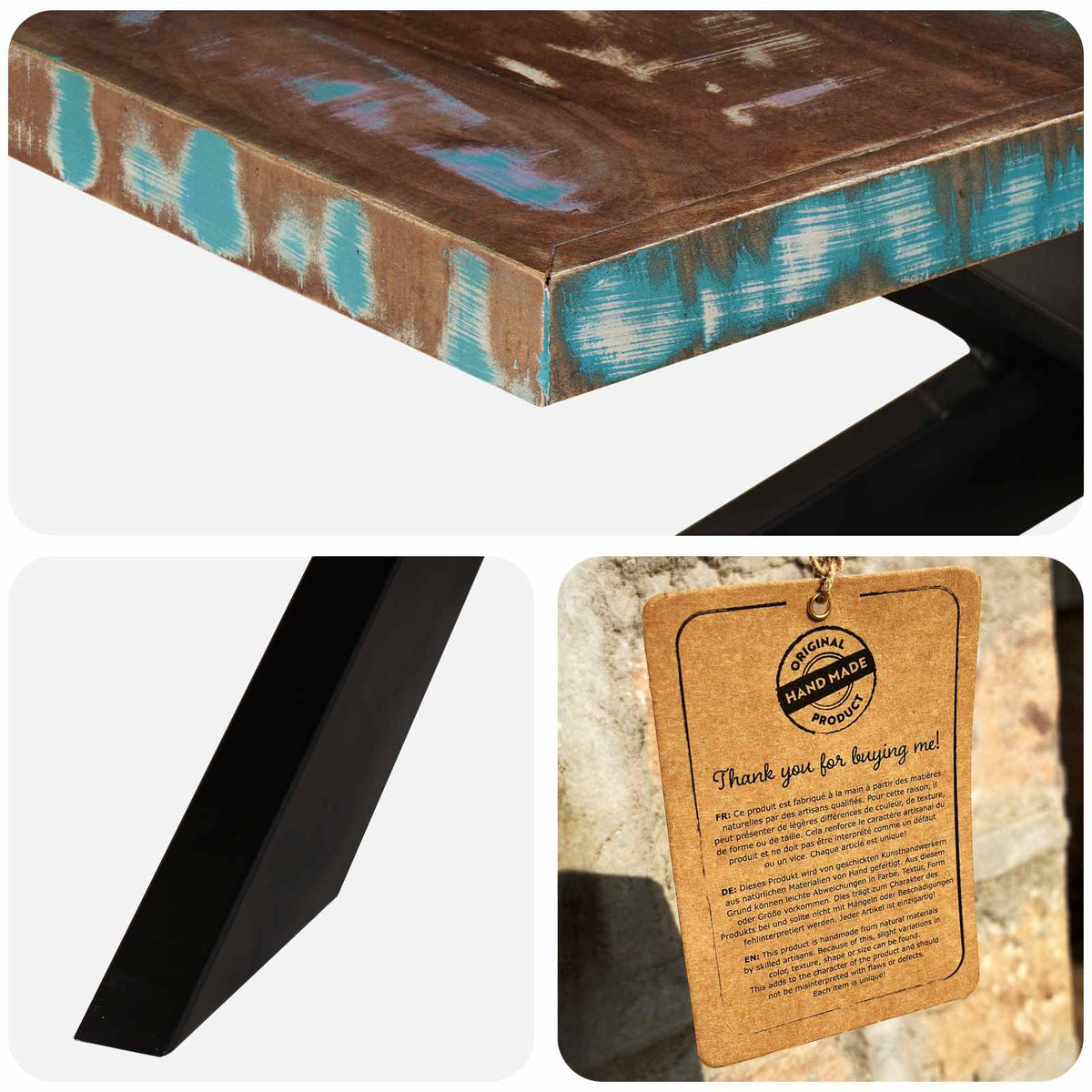 Mesa De Comedor De Madera Maciza Reciclada 180X90X76 Cm