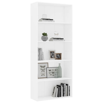 Estantería De 5 Niveles Madera Contrachapada Blanca 80X30X189Cm
