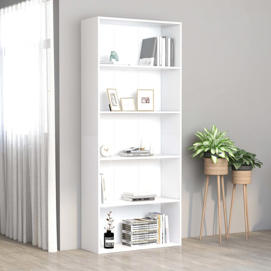 Estantería De 5 Niveles Madera Contrachapada Blanca 80X30X189Cm