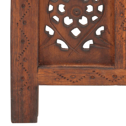 Biombo 3 Paneles Tallado A Mano Madera Mango Marrón 120X165 Cm