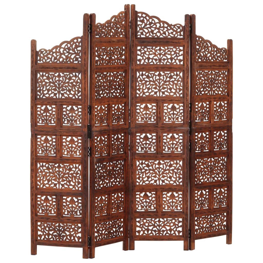 Biombo 4 Paneles Tallado A Mano Madera Mango 160X165 Cm