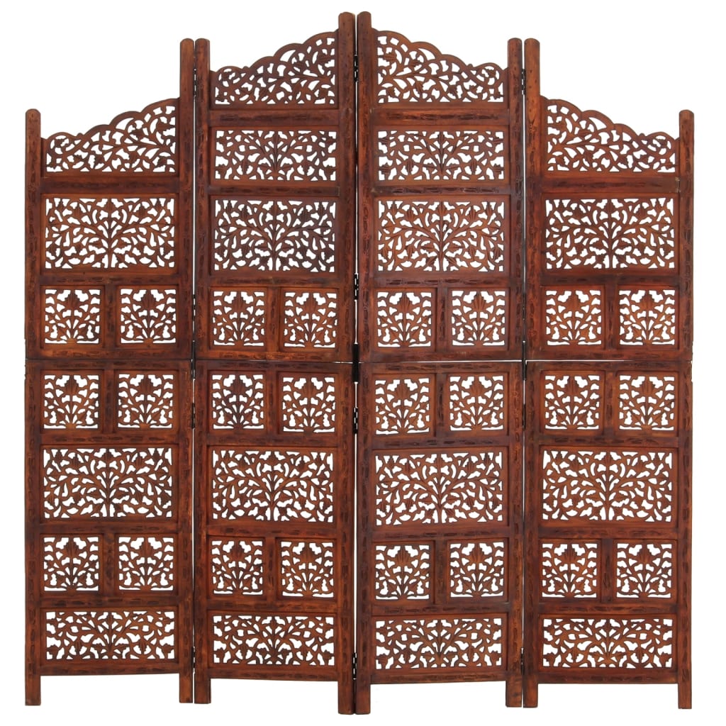 Biombo 4 Paneles Tallado A Mano Madera Mango 160X165 Cm