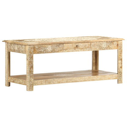 Mesa De Centro Pintada A Mano Madera Maciza Mango 110X50X45 Cm