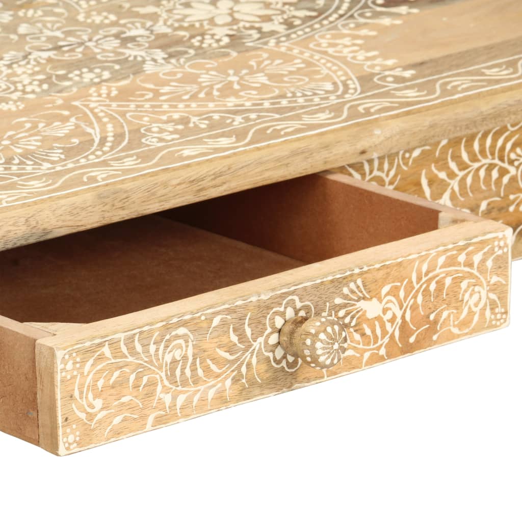 Mesa De Centro Pintada A Mano Madera Maciza Mango 110X50X45 Cm