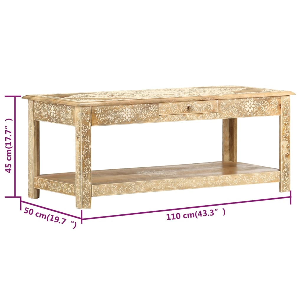 Mesa De Centro Pintada A Mano Madera Maciza Mango 110X50X45 Cm